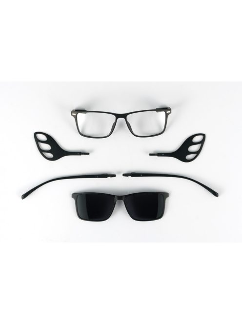 MOTOEYE H0001-C1 Fekete-Fekete Szemüvegkeret - Cserélhető szárakkal, sisakbarát kialakítással - Polarizált UV 400 mágneses napszemüveg előtéttel - Ultra könnyű alapanyagból - Szögletes forma - M, L méretű sisakhoz ajánlott