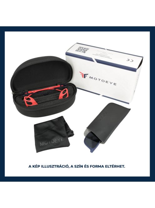 MOTOEYE H0001-C1 Fekete-Fekete Szemüvegkeret - Cserélhető szárakkal, sisakbarát kialakítással - Polarizált UV 400 mágneses napszemüveg előtéttel - Ultra könnyű alapanyagból - Szögletes forma - M, L méretű sisakhoz ajánlott
