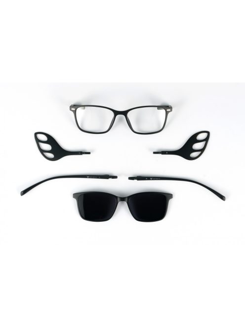 MOTOEYE H0002-C1 Fekete-Fekete Szemüvegkeret - Cserélhető szárakkal, sisakbarát kialakítással - Polarizált UV 400 mágneses napszemüveg előtéttel - Ultra könnyű alapanyagból - Íves forma - M, L méretű sisakhoz ajánlott