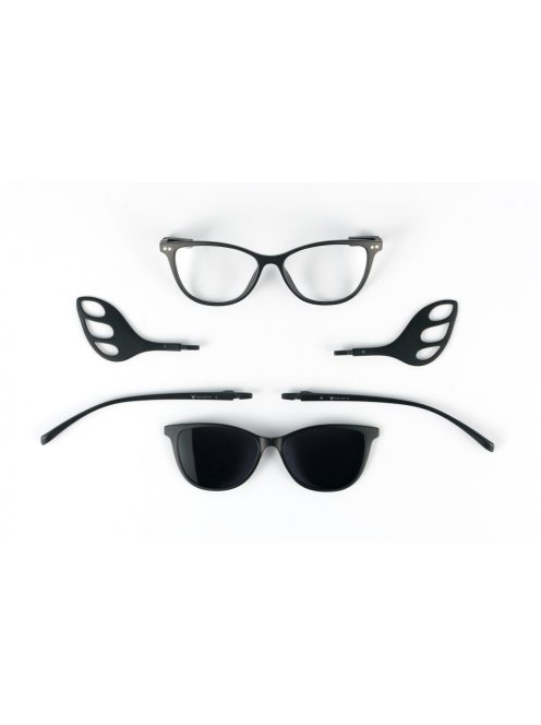 MOTOEYE H0003-C1 Fekete-Fekete Szemüvegkeret - Cserélhető szárakkal, sisakbarát kialakítással - Polarizált UV 400 mágneses napszemüveg előtéttel - Ultra könnyű alapanyagból - Íves forma - M méretű sisakhoz ajánlott