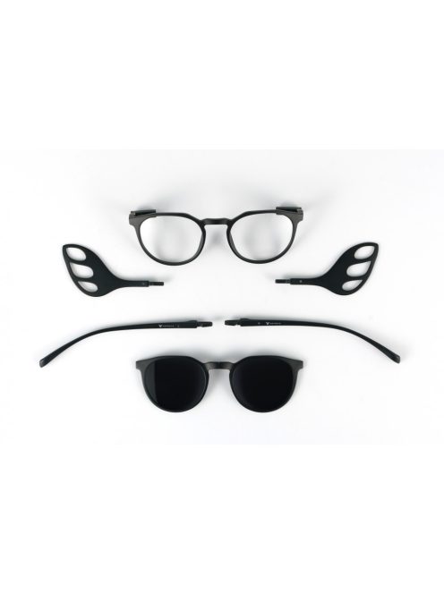 MOTOEYE H0004-C1 Fekete-Fekete Szemüvegkeret - Cserélhető szárakkal, sisakbarát kialakítással - Polarizált UV 400 mágneses napszemüveg előtéttel - Ultra könnyű alapanyagból - Kör forma - S méretű sisakhoz ajánlott