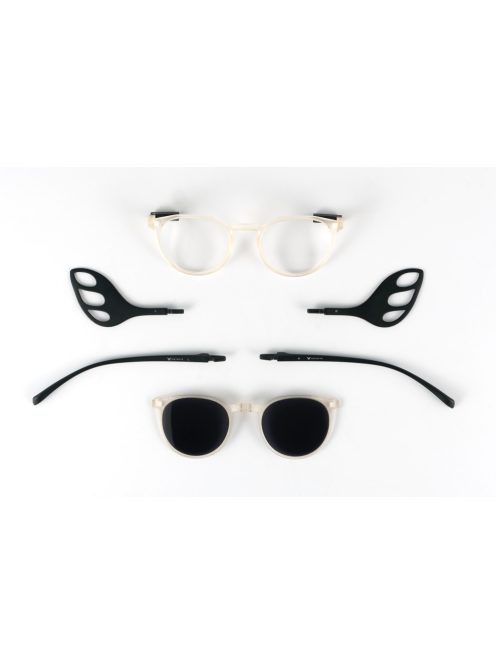 MOTOEYE H0004-C2 Átlátszó-Fekete Szemüvegkeret - Cserélhető szárakkal, sisakbarát kialakítással - Polarizált UV 400 mágneses napszemüveg előtéttel - Ultra könnyű alapanyagból - Kör forma - S méretű sisakhoz ajánlott