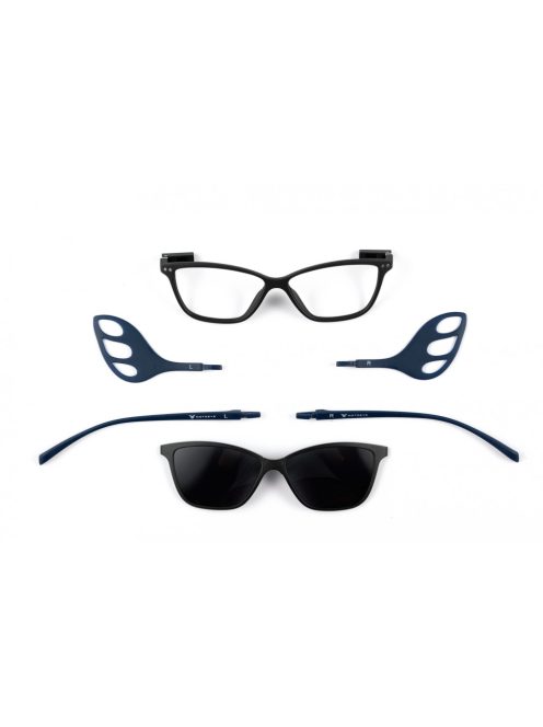 MOTOEYE H0005-C1 Fekete-Sötétkék Szemüvegkeret - Cserélhető szárakkal, sisakbarát kialakítással - Polarizált UV 400 mágneses napszemüveg előtéttel - Ultra könnyű alapanyagból - Íves forma - M, L méretű sisakhoz ajánlott