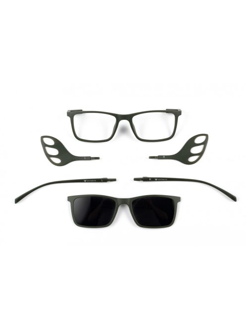 MOTOEYE H0006-C3 Khaki-Khaki Szemüvegkeret - Cserélhető szárakkal, sisakbarát kialakítással - Polarizált UV 400 mágneses napszemüveg előtéttel - Ultra könnyű alapanyagból - Szögletes forma - XL, XXL méretű sisakhoz ajánlott