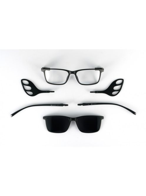 MOTOEYE H0008-C1 Fekete-Fekete Szemüvegkeret - Cserélhető szárakkal, sisakbarát kialakítással - Polarizált UV 400 mágneses napszemüveg előtéttel - Ultra könnyű alapanyagból - Szögletes forma - L, XL méretű sisakhoz ajánlott