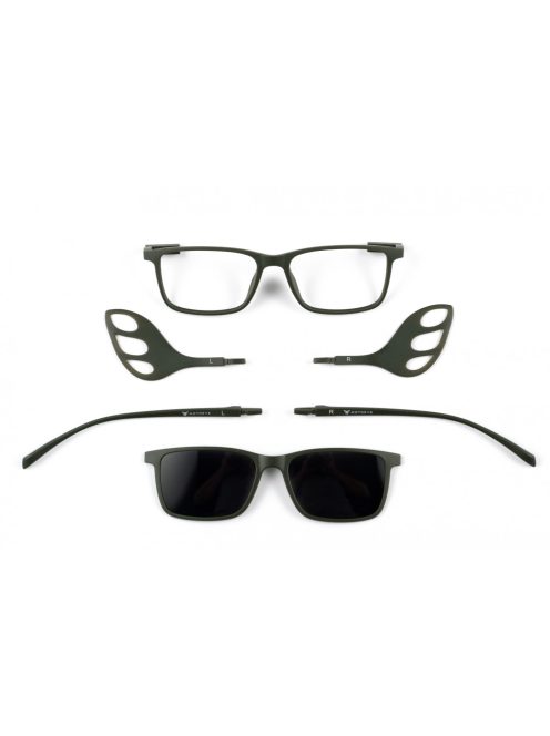 MOTOEYE H0008-C3 Khaki-Khaki Szemüvegkeret - Cserélhető szárakkal, sisakbarát kialakítással - Polarizált UV 400 mágneses napszemüveg előtéttel - Ultra könnyű alapanyagból - Szögletes forma - L, XL méretű sisakhoz ajánlott